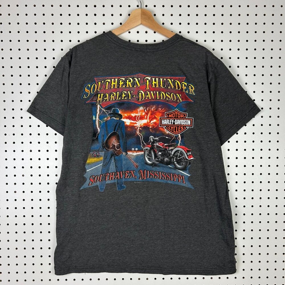 Harley Davidson Biker T Shirt Large Gray Motorcycle Southern Thunder EAGLE Gold